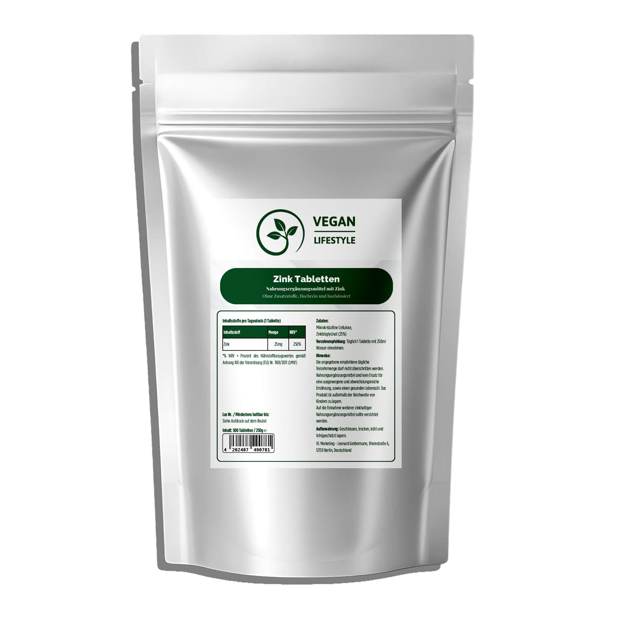 25mg Zink Bisglycinat - 500 Tabletten